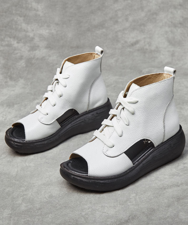 Black Cowhide Cross Strap Wedge Sandals