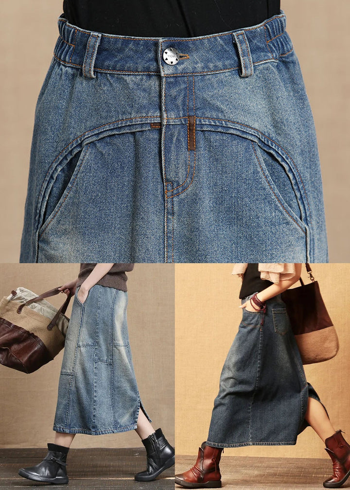Light Blue Elastic Waist Pocket Skirt