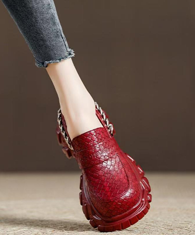 Red Faux Leather Platform Loafers