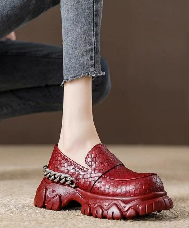 Red Faux Leather Platform Loafers