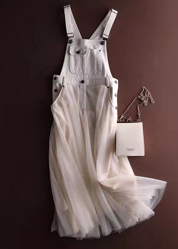 White Tulle Patchwork Denim Dress