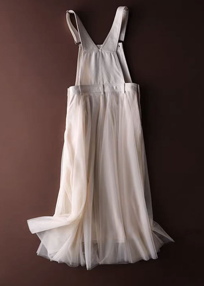 White Tulle Patchwork Denim Dress