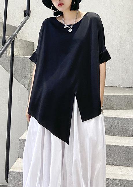 Black Asymmetrical Cotton Summer Shirt