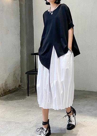 Black Asymmetrical Cotton Summer Shirt
