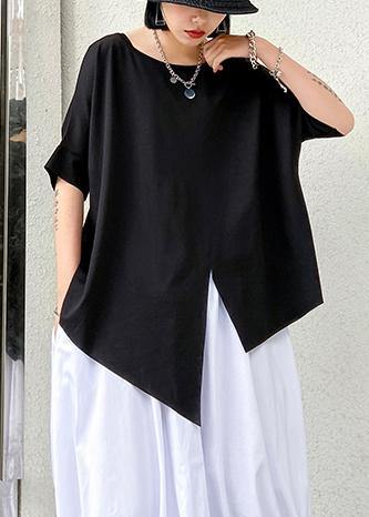 Black Asymmetrical Cotton Summer Shirt