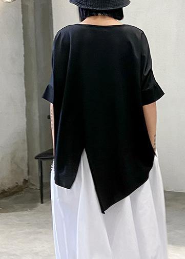 Black Asymmetrical Cotton Summer Shirt