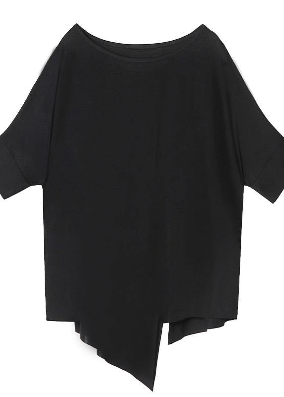 Black Asymmetrical Cotton Summer Shirt