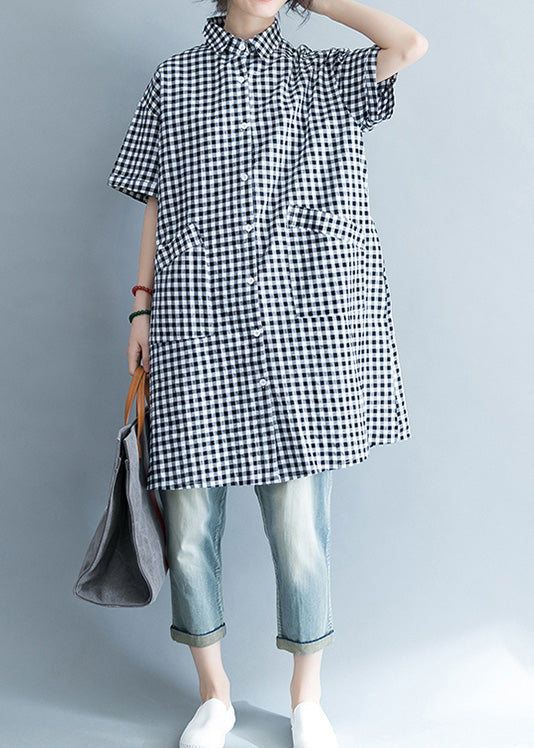 Black White Checkered Oversized Linen Shirt