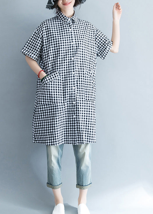 Black White Checkered Oversized Linen Shirt