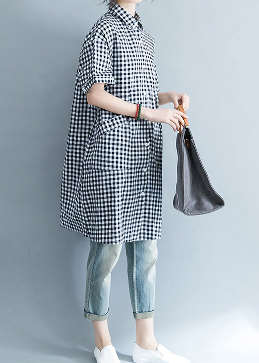 Black White Checkered Oversized Linen Shirt