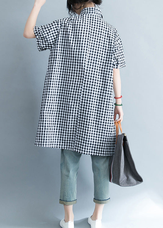 Black White Checkered Oversized Linen Shirt
