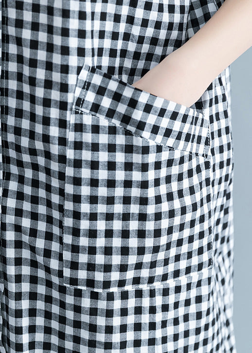 Black White Checkered Oversized Linen Shirt