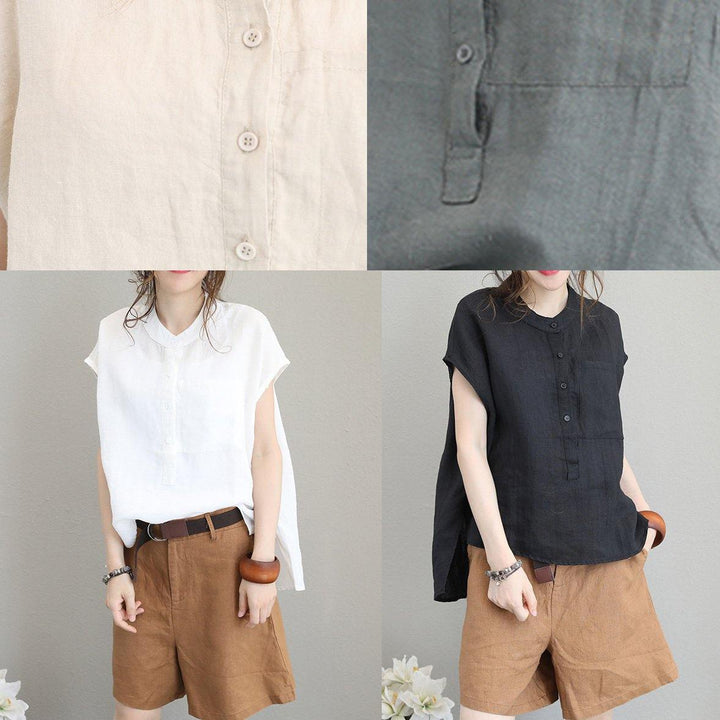 Grey Green Low-High Linen Blouse