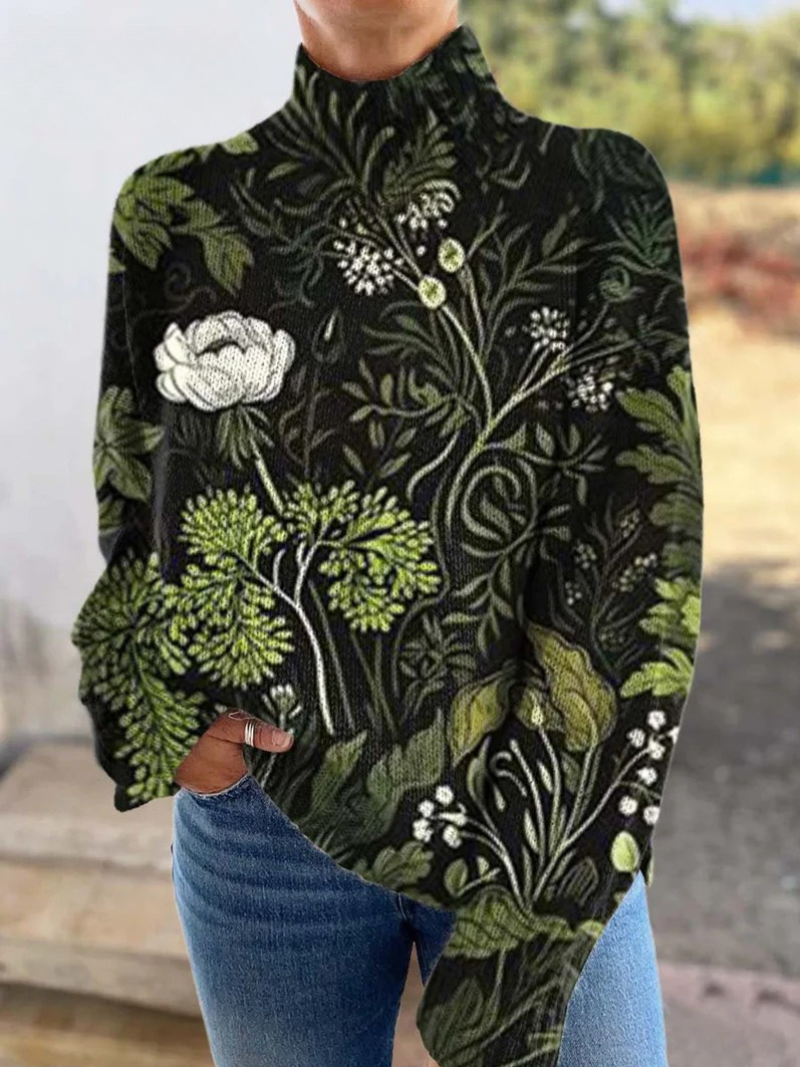 Vera | Botanical Floral Turtleneck Sweater