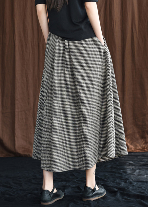 Black Plaid Bow Linen A-Line Skirt