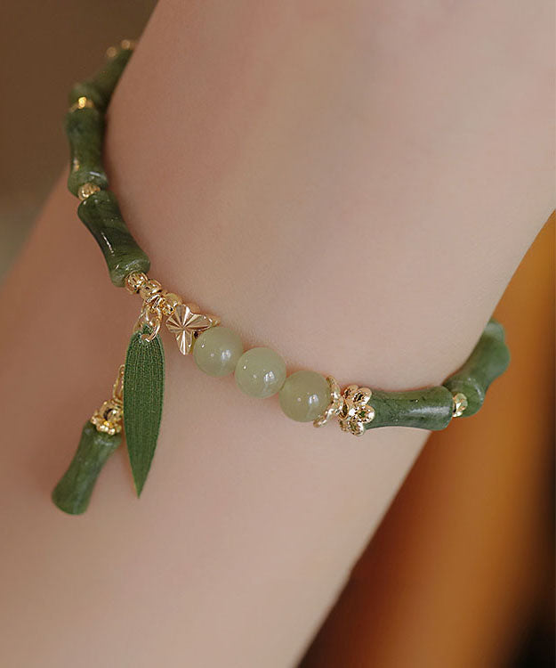 Green 14K Gold Jade Bamboo Bracelet