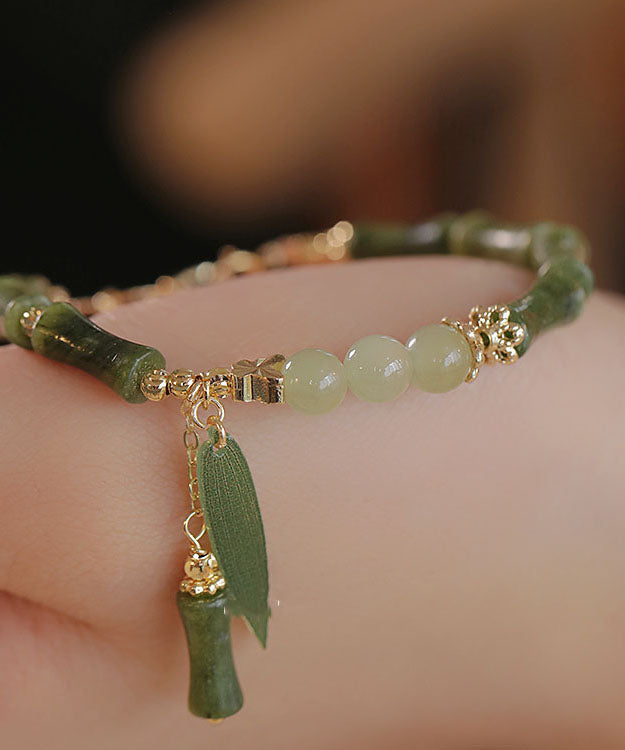 Green 14K Gold Jade Bamboo Bracelet