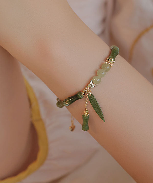 Green 14K Gold Jade Bamboo Bracelet