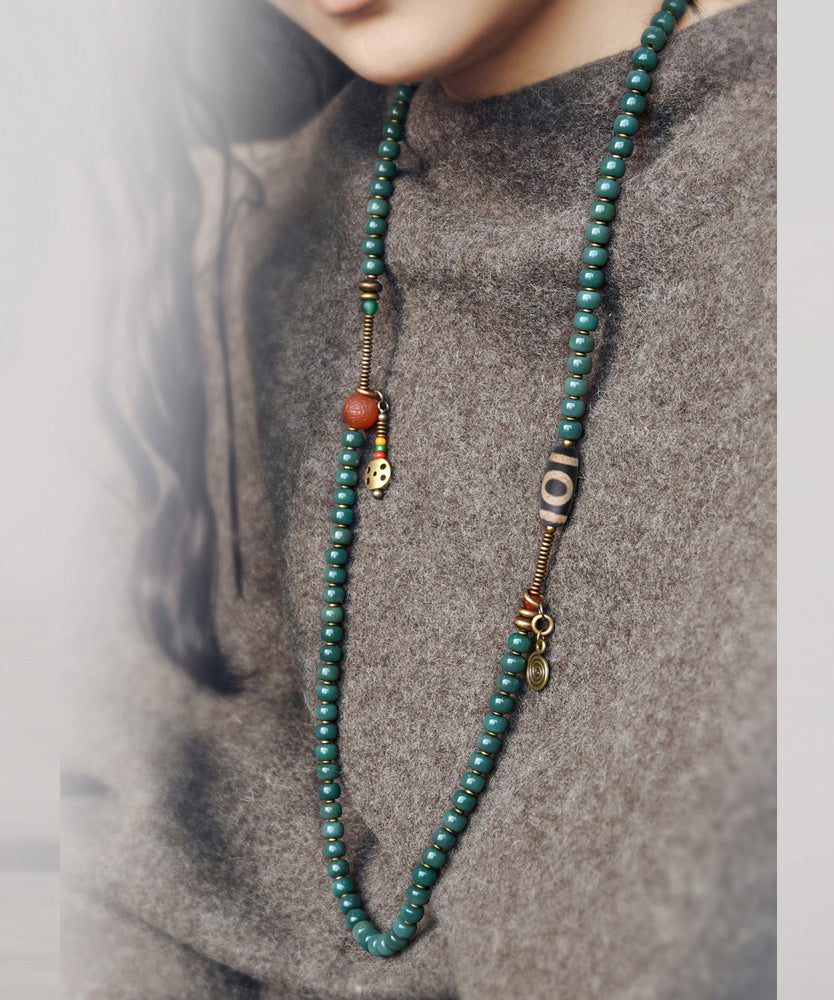 Green Copper Bodhi Tassel Necklace