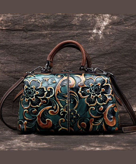 Vintage Green Embossed Calf Leather Tote