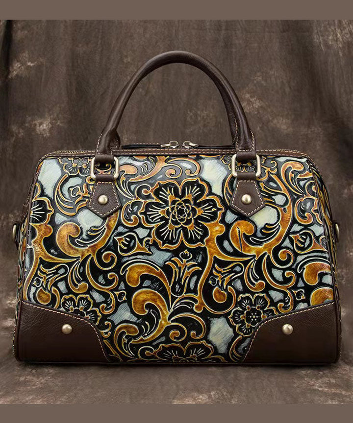 Vintage Green Embossed Calf Leather Tote