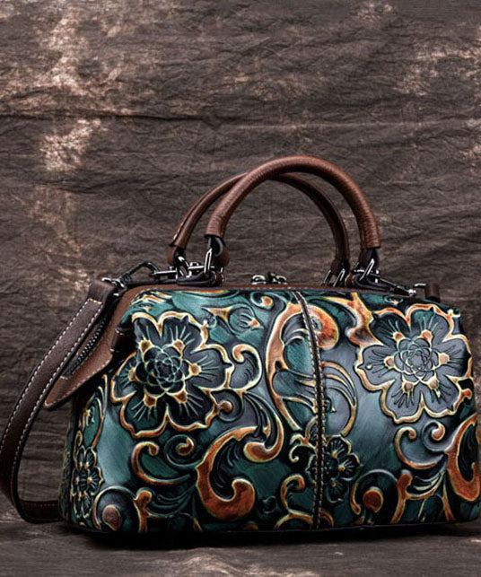 Vintage Green Embossed Calf Leather Tote