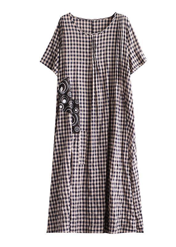 Black Checkered Patchwork Linen Dress