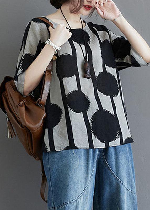 Polka Dot Stripe Cotton Linen T-Shirt