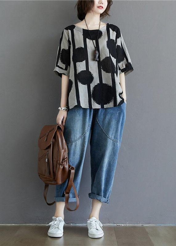 Polka Dot Stripe Cotton Linen T-Shirt