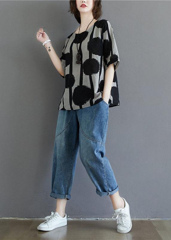 Polka Dot Stripe Cotton Linen T-Shirt