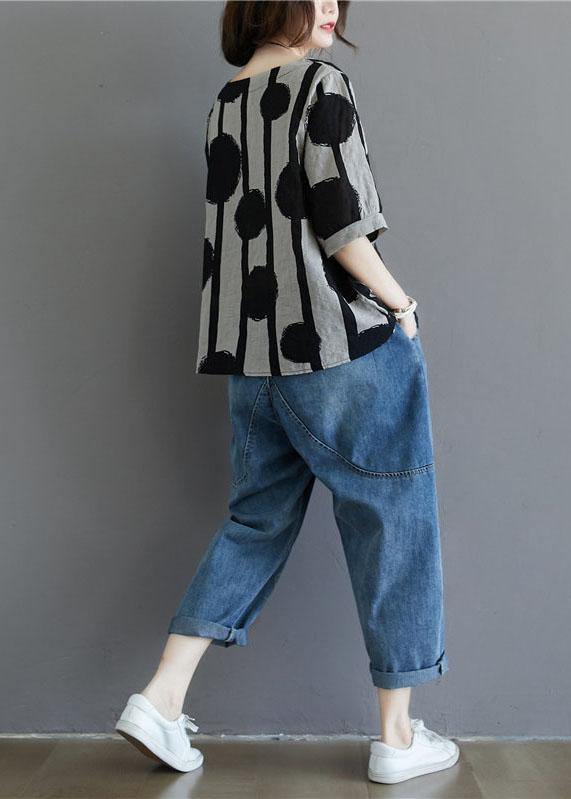 Polka Dot Stripe Cotton Linen T-Shirt