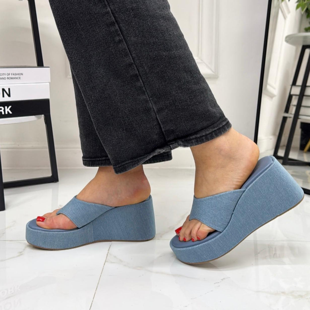 Brigida - Sandalo Zeppa Donna Punta Tallone Azzurro