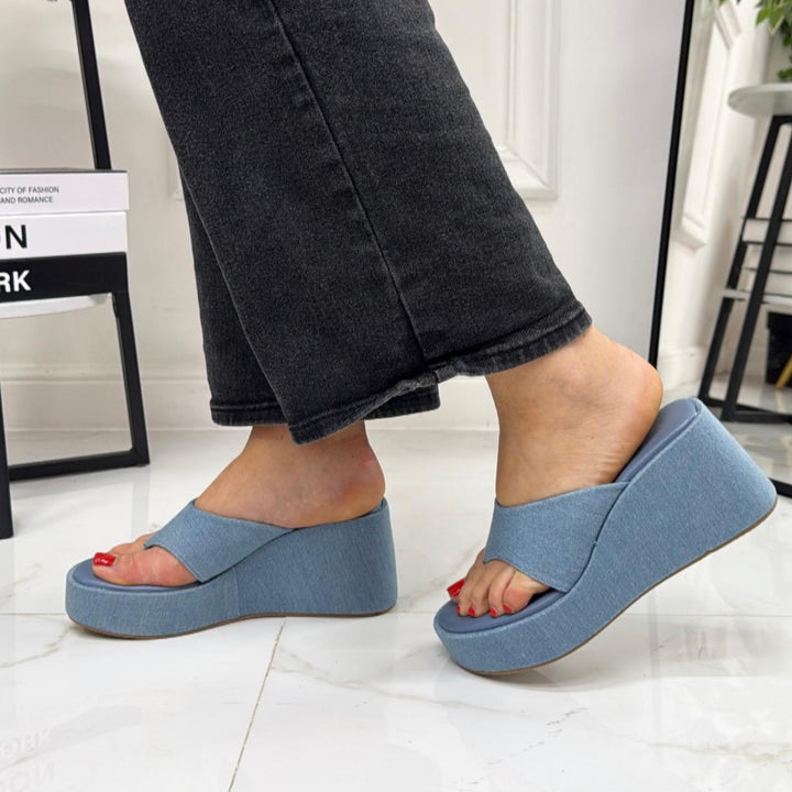Brigida - Sandalo Zeppa Donna Punta Tallone Azzurro