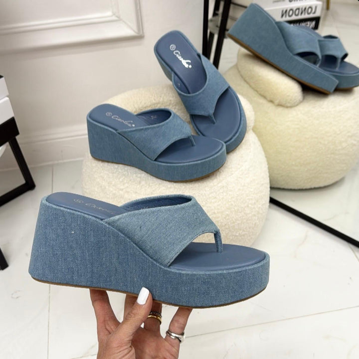 Brigida - Sandalo Zeppa Donna Punta Tallone Azzurro