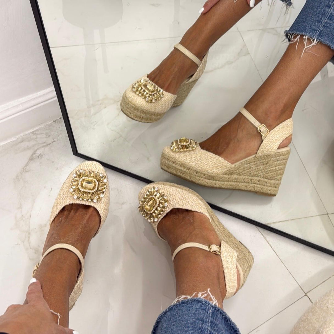 Mavi - Scarpa Donna Espadrillas Cinturino Zeppa Beige