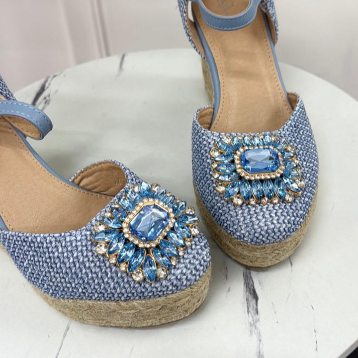 Mavi - Scarpa Donna Espadrillas Cinturino Zeppa Azzurro