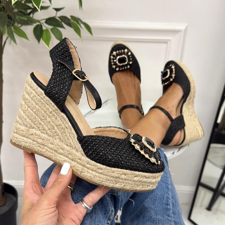 Mavi - Scarpa Donna Espadrillas Cinturino Zeppa Nero