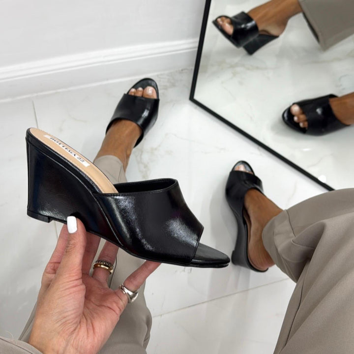 Patty - Sandalo Zeppa Donna Punta Tallone Nero
