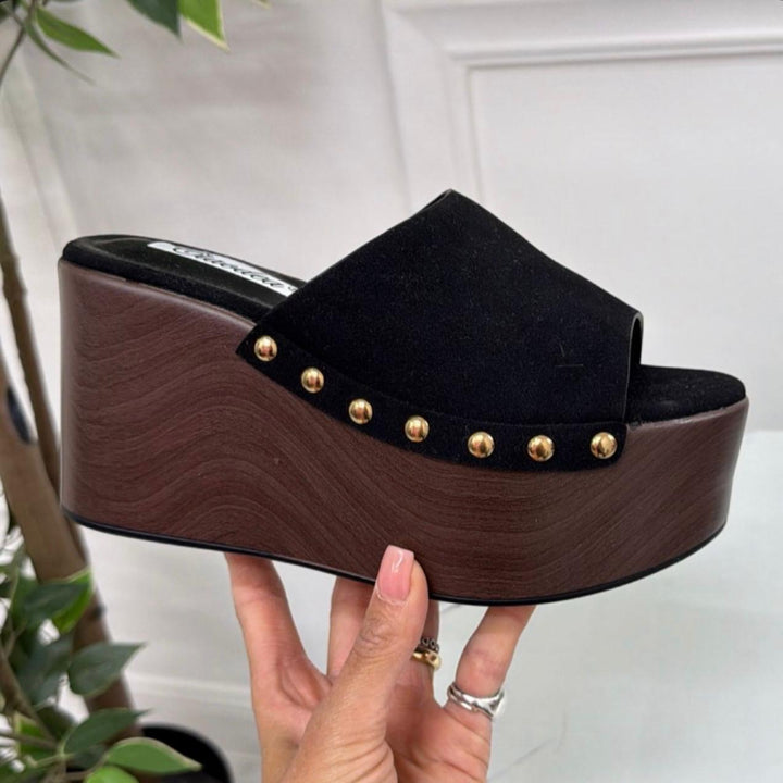 Tanit - Sandalo Zeppa Donna Punta Tallone Scoperto Nero