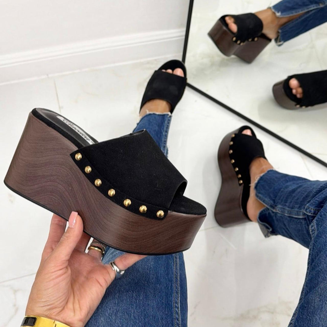 Tanit - Sandalo Zeppa Donna Punta Tallone Scoperto Nero