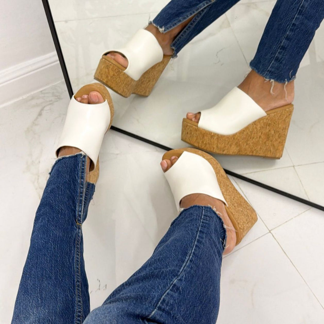Claudia - Sandalo Zeppa Donna Punta Tallone Scoperto Bianco