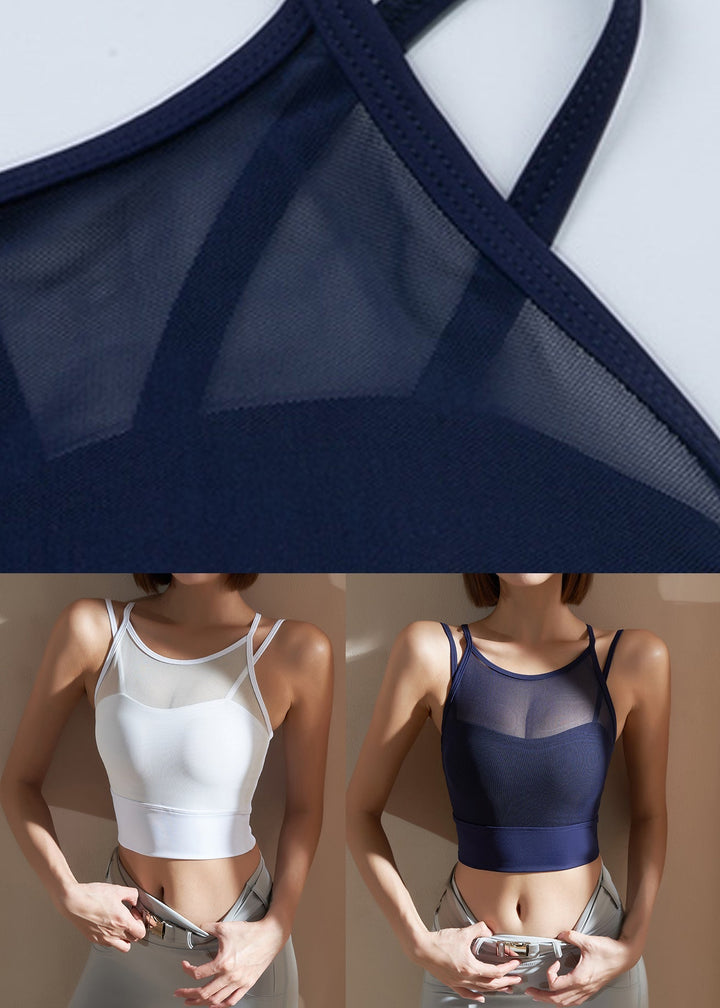 White Patchwork Tulle Yoga Top