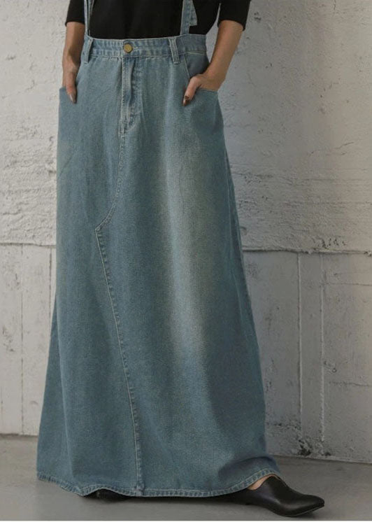 Women's Denim Light Blue Buttons Zipper Side Pockets Ankle Length Casual Skirts