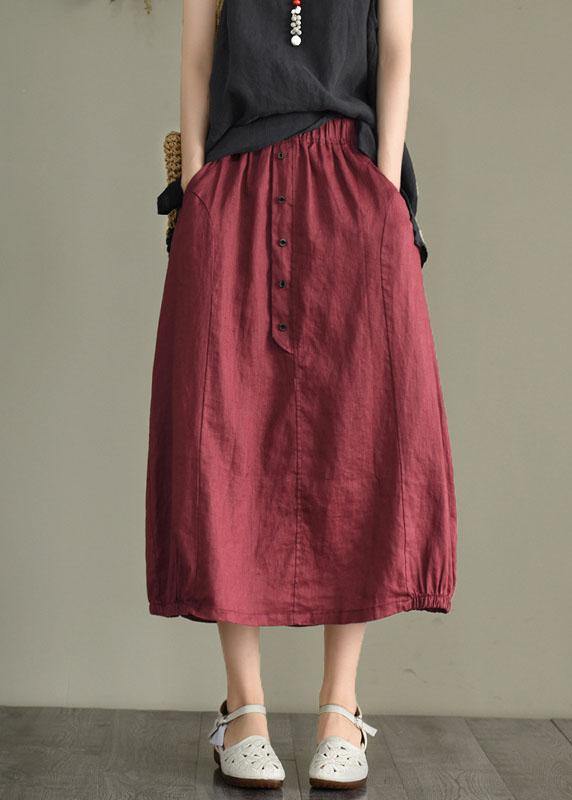 Khaki Linen Elastic Waist Skirt