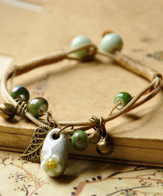 Khaki Silver Woven Ceramics Bracelet