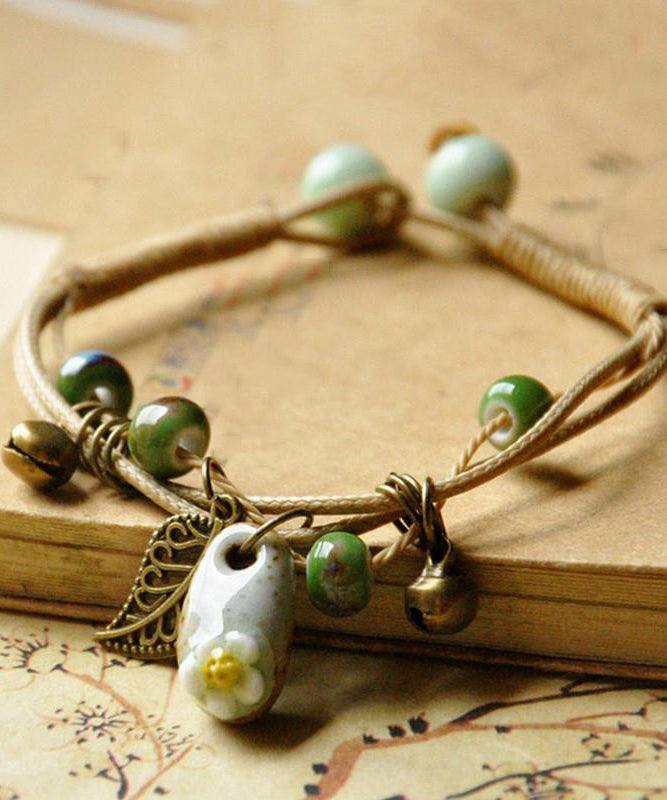 Khaki Silver Woven Ceramics Bracelet