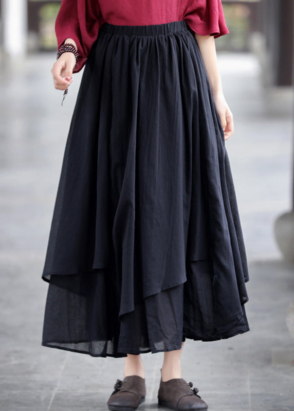 Khaki Layered Asymmetrical Linen Skirt