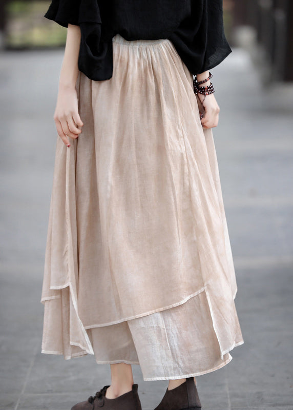 Khaki Layered Asymmetrical Linen Skirt