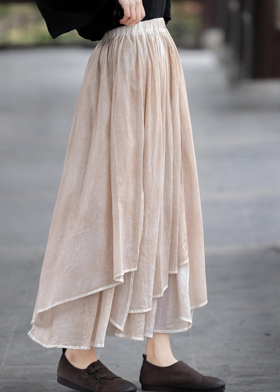 Khaki Layered Asymmetrical Linen Skirt