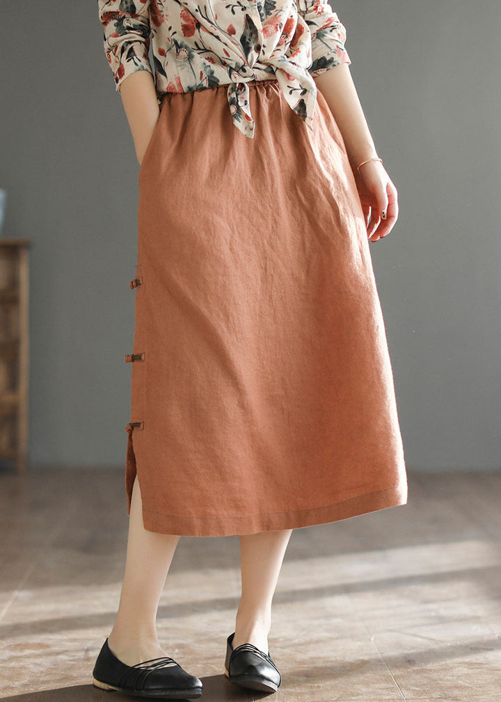 Orange Oriental Pocket Linen A-Line Skirt